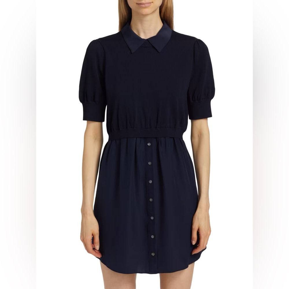Cinq à Sept Lydia Silk Mini Shirtdress Navy - Size M